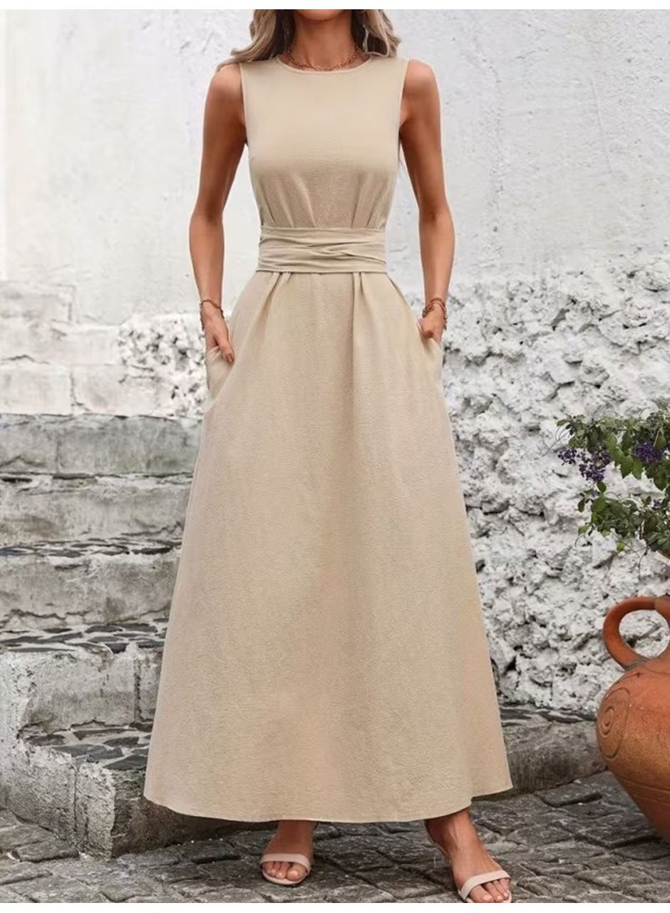 Kadın Omuzlardan Açık Belden Bağcıklı Uzun Aerobin Elbise