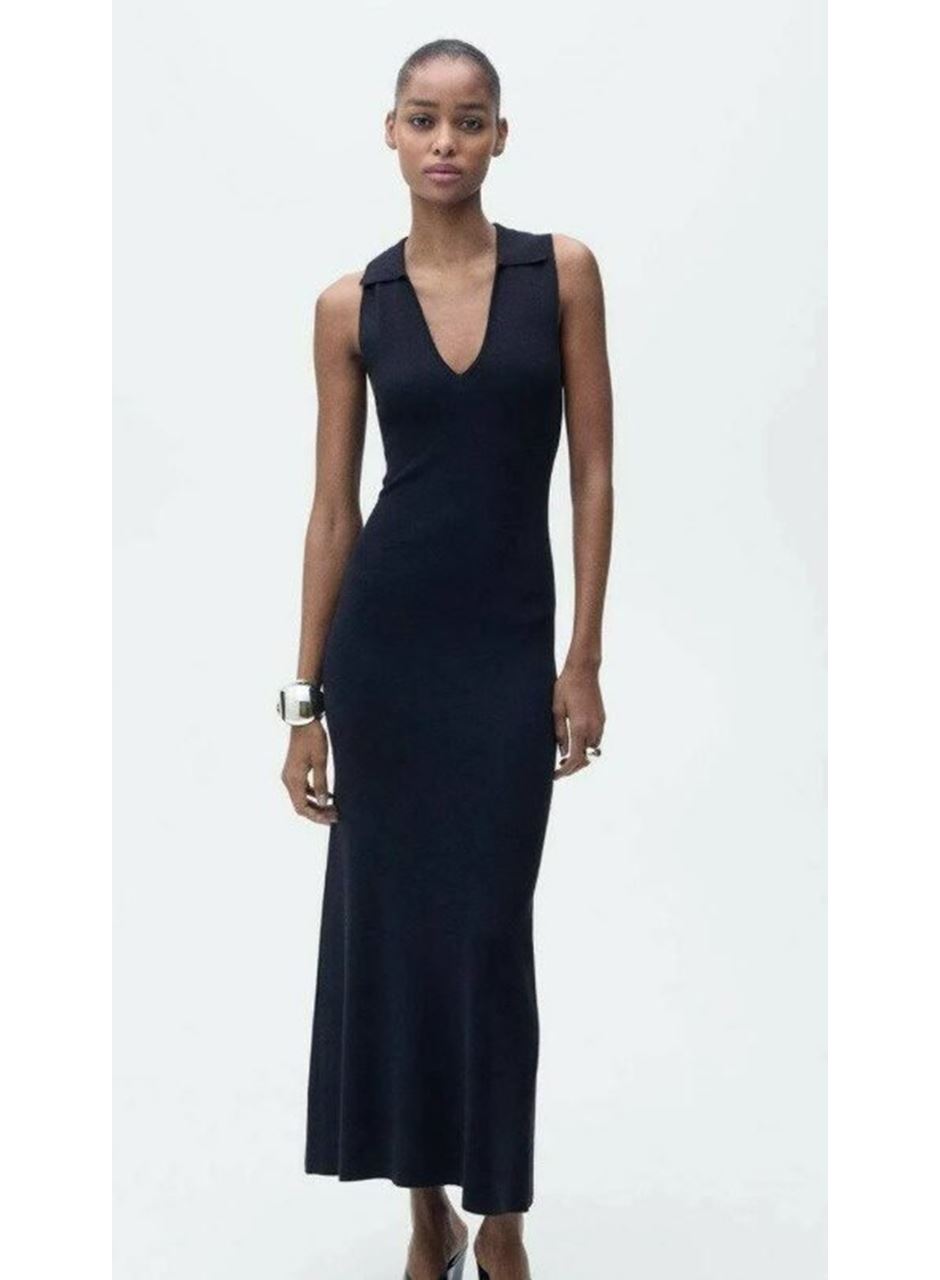 Kadın Kolsuz V Yakalı Uzun Triko Elbise