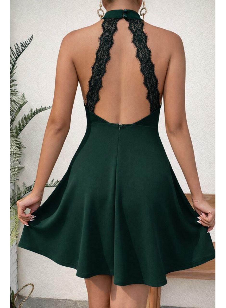 Kadın Omuzlardan Açık Balıkçı Yaka Arkadan Dantel Detaylı Kısa Ithal Krep Elbise