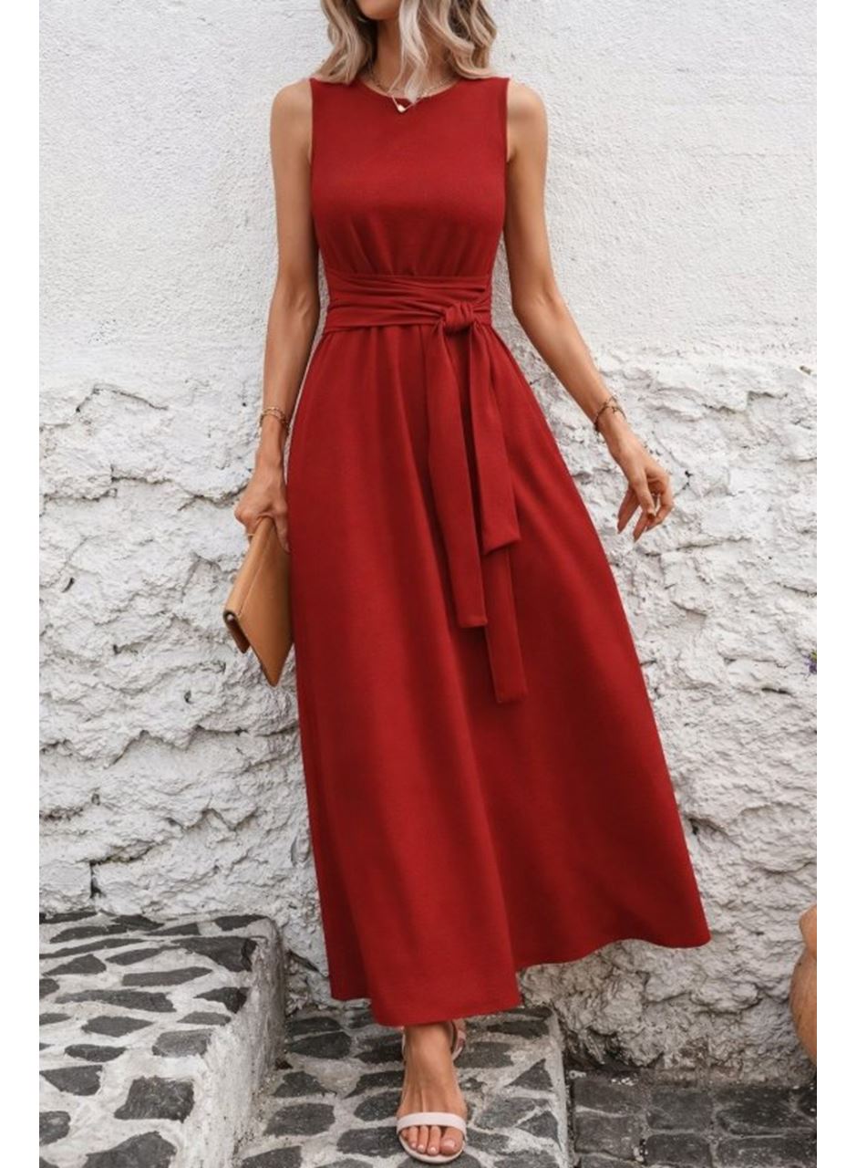 Kadın Omuzlardan Açık Belden Bağcıklı Uzun Aerobin Elbise