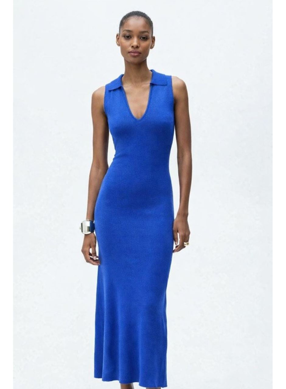 Kadın Kolsuz V Yakalı Uzun Triko Elbise