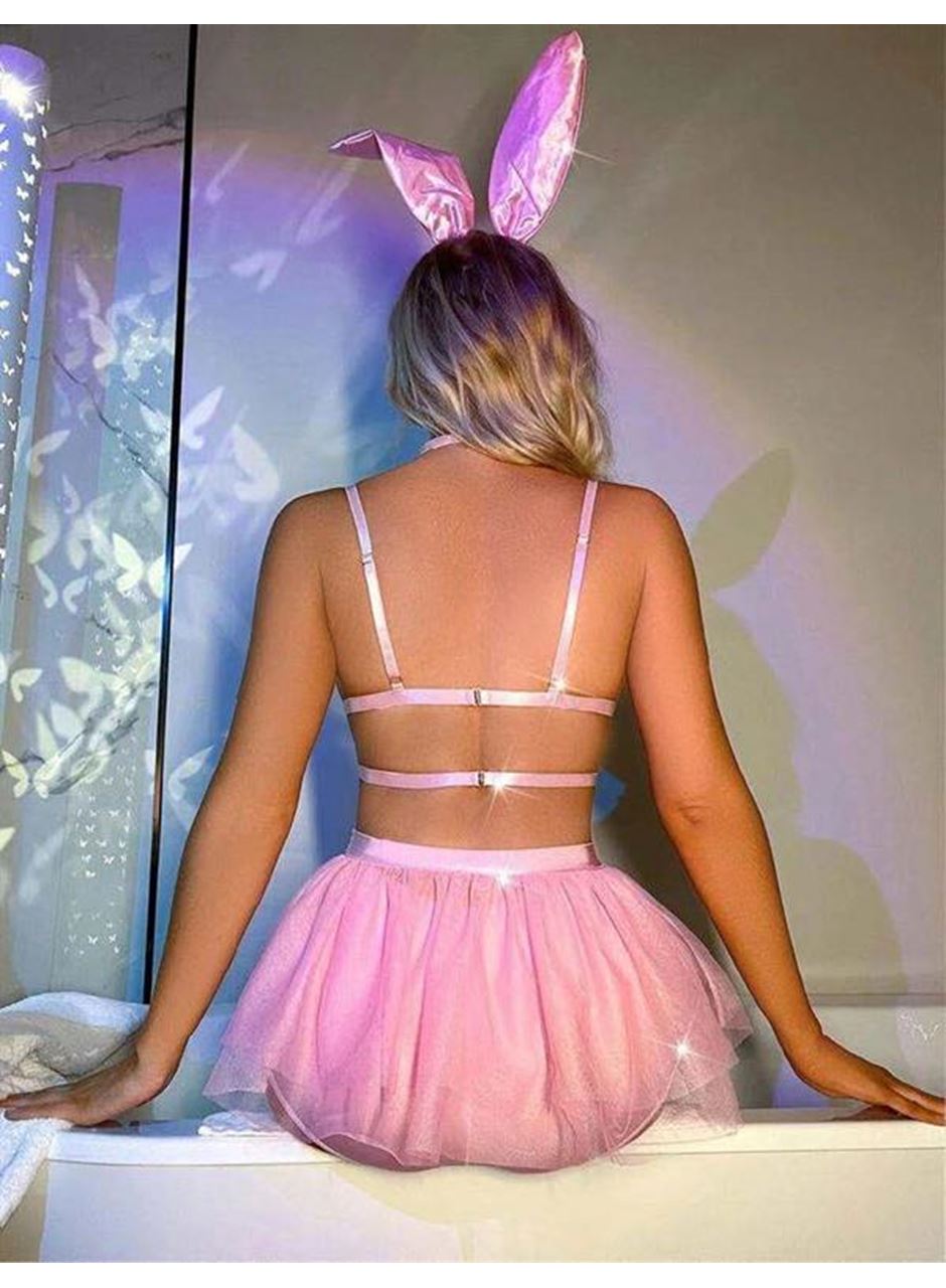 Pembe Tütü Etekli Fantezi Tavşan Kostümü