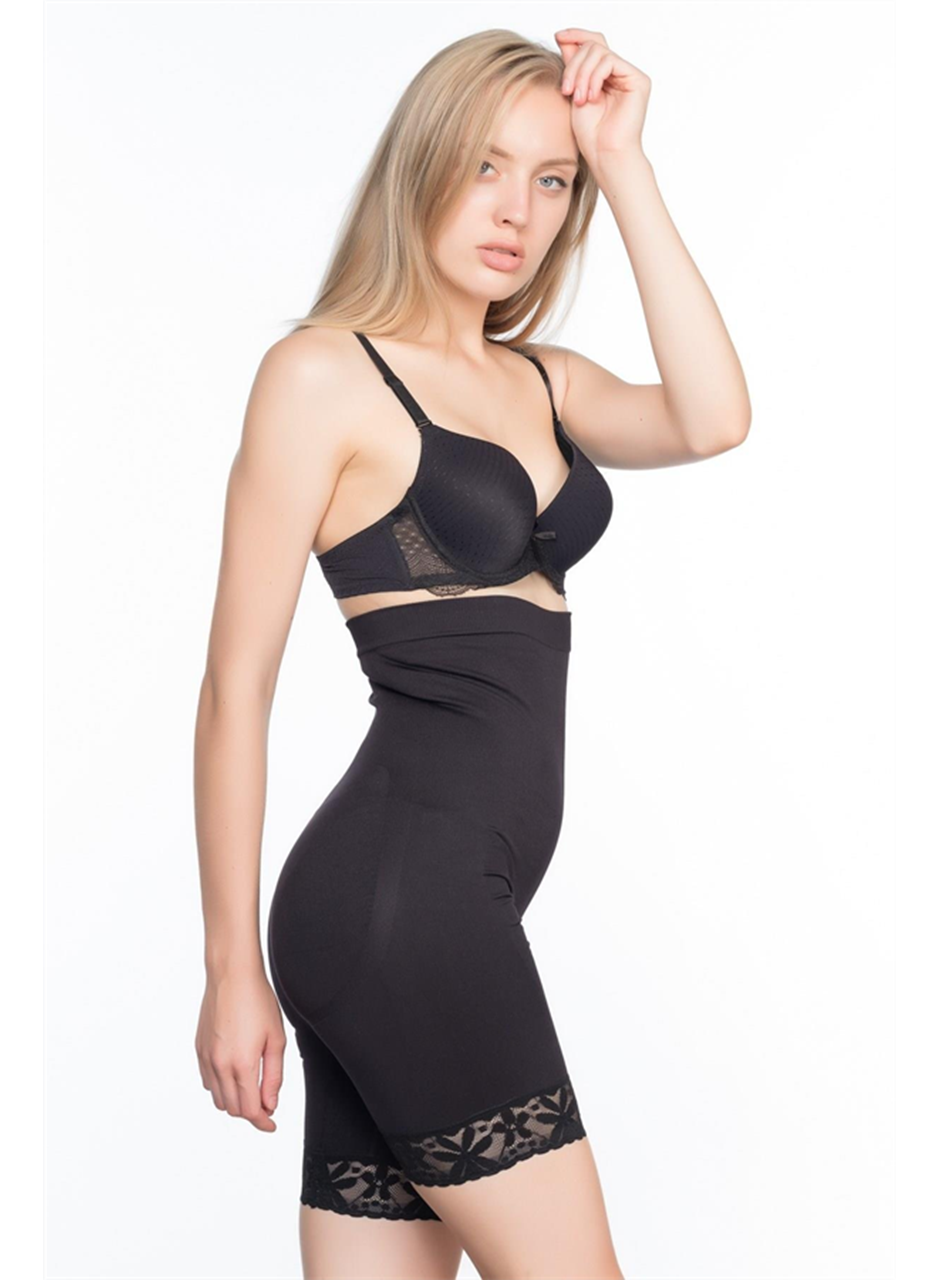 Siyah MI Emay 2027 Yüksek Bel Dantelli Paçalı Korse