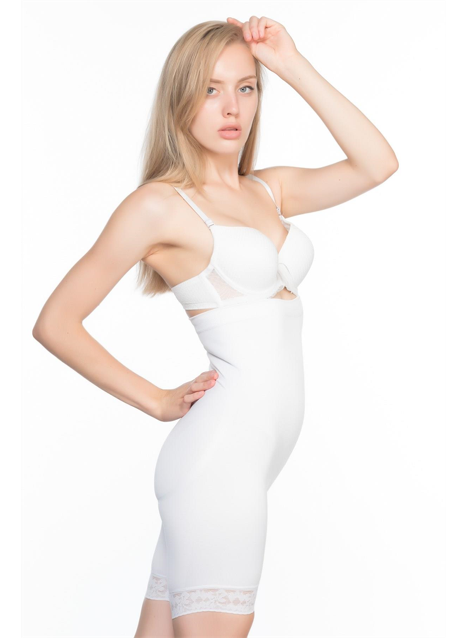 Beyaz MI Emay 2027 Yüksek Bel Dantelli Paçalı Korse