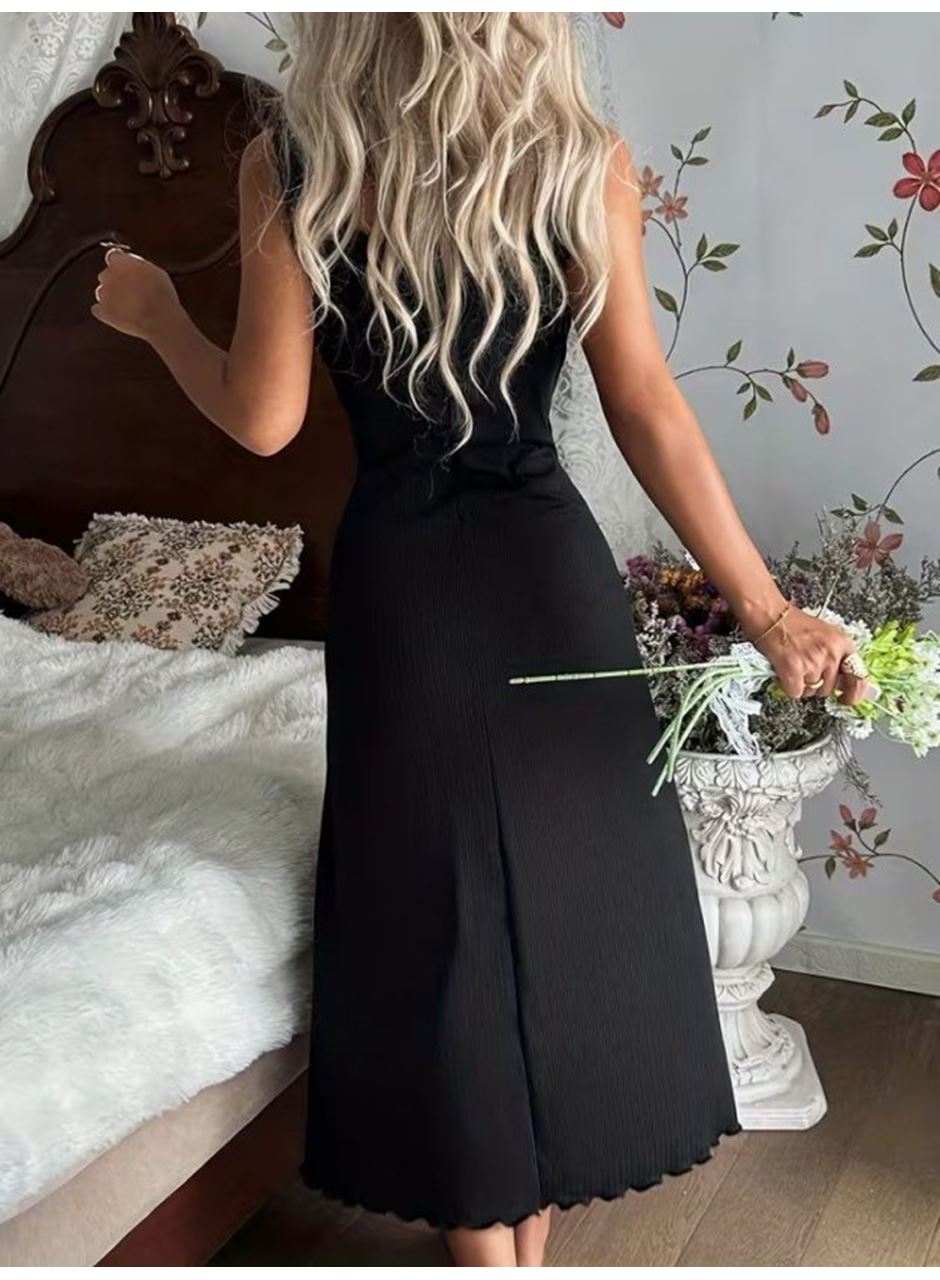 Kadın Askılı Dantel Yakalı Uzun Kalın Fitilli Kaşkorse Gecelik