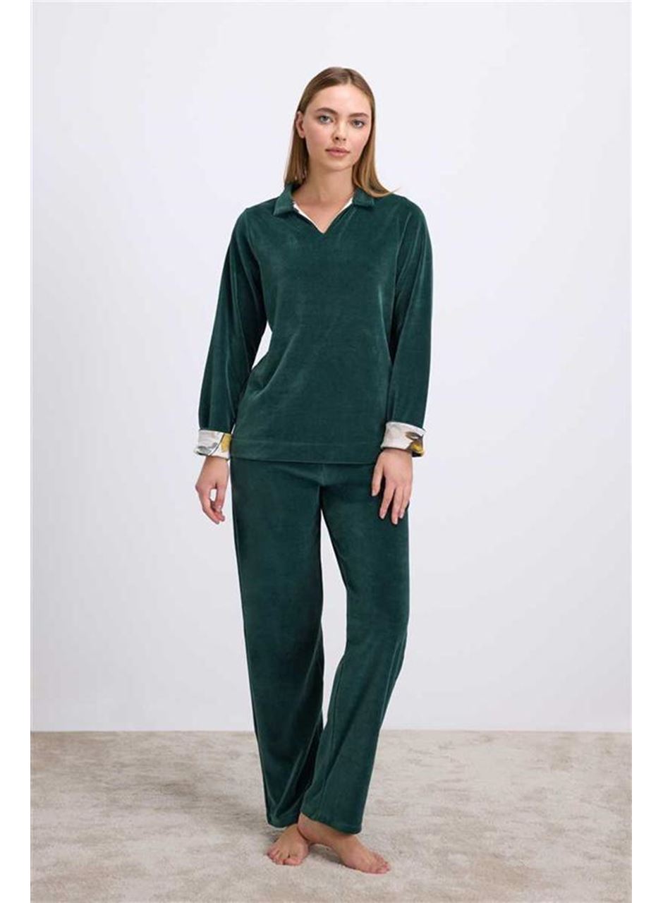 Uzun Kollu Kadife Sweatshirt ve Pantolon Pijama Takımı