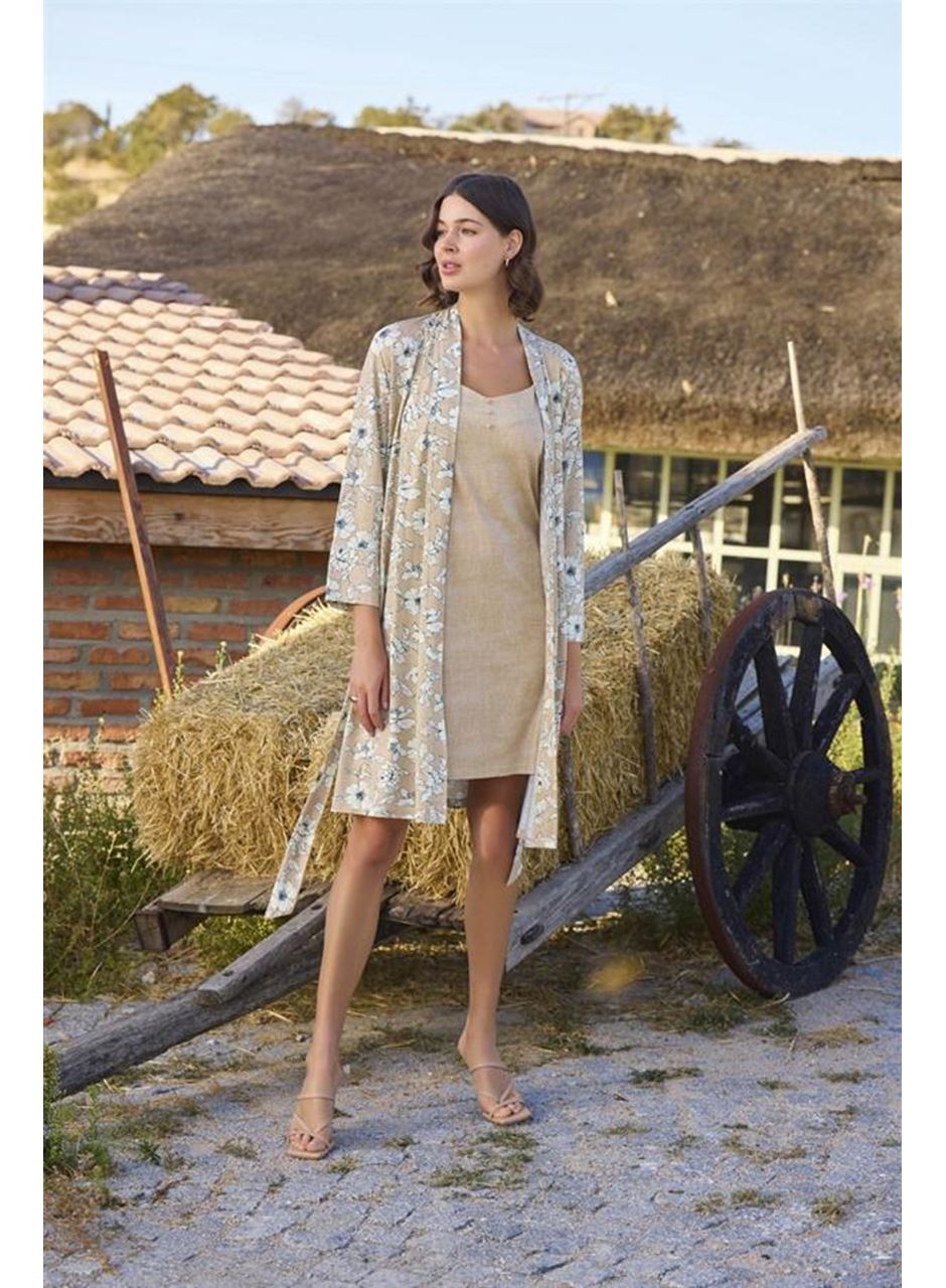 Çiçek Desenli Önü Düğmeli Sabahlık Takımı