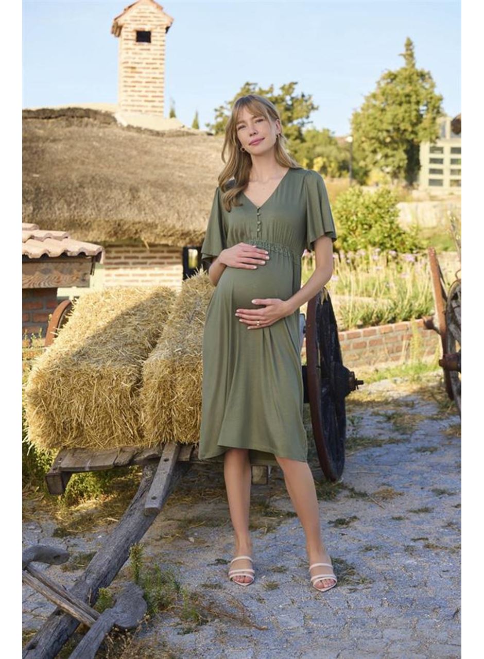 Dantelli Önü Düğmeli Hamile Lohusa Gecelik