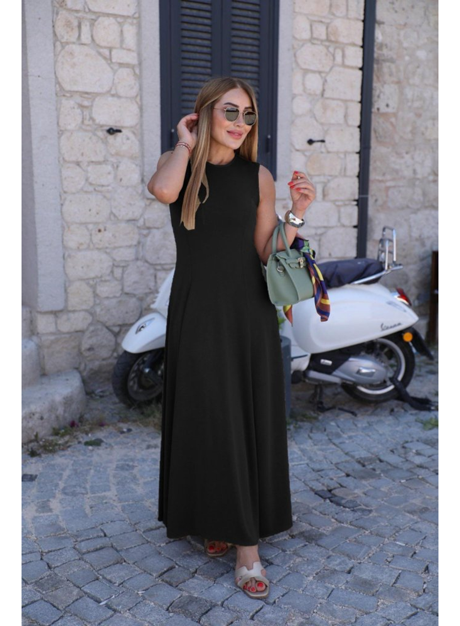 Kadın Sıfır Kollu Bisiklet Yaka Viskon Elbise