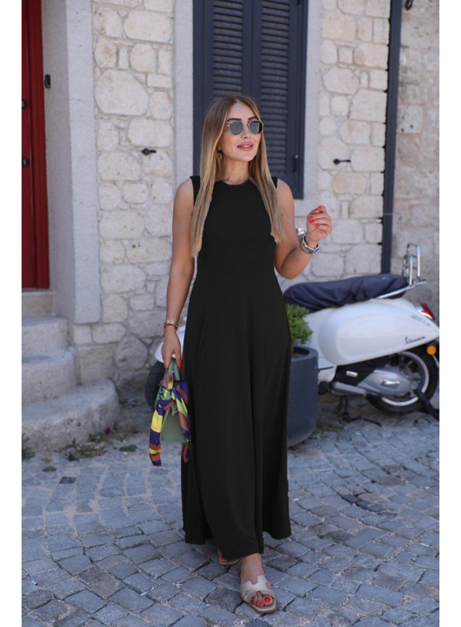 Kadın Sıfır Kollu Bisiklet Yaka Viskon Elbise