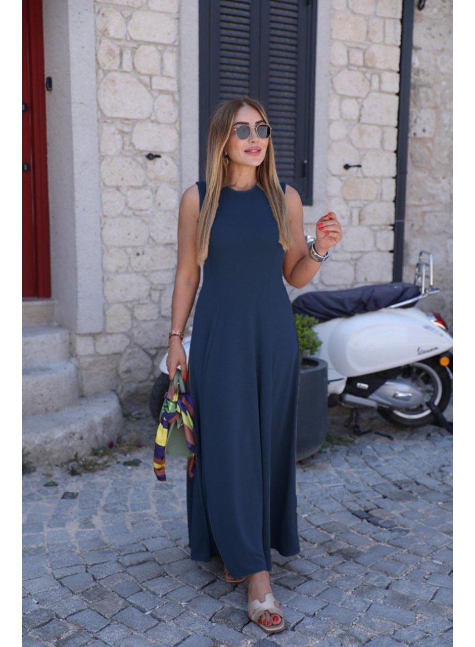 Kadın Sıfır Kollu Bisiklet Yaka Viskon Elbise