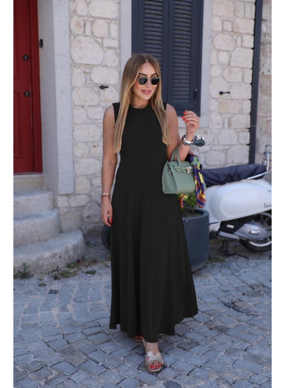 Kadın Sıfır Kollu Bisiklet Yaka Viskon Elbise