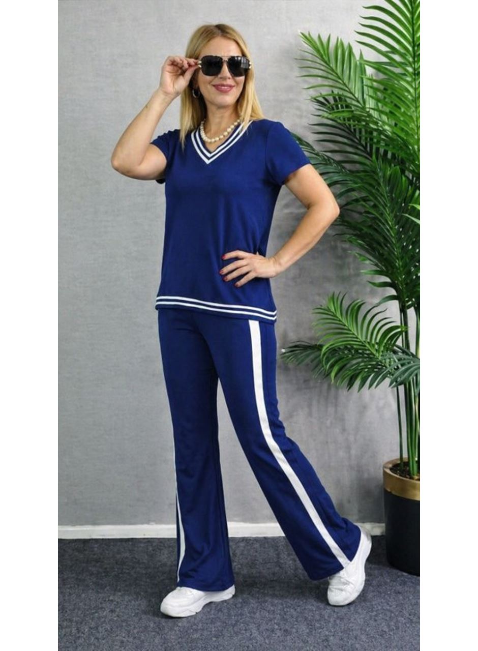 Kadın Kısa Kollu V Yakalı Viskon Iki Iplik Bluz Ve Pantolon Ikili Takım