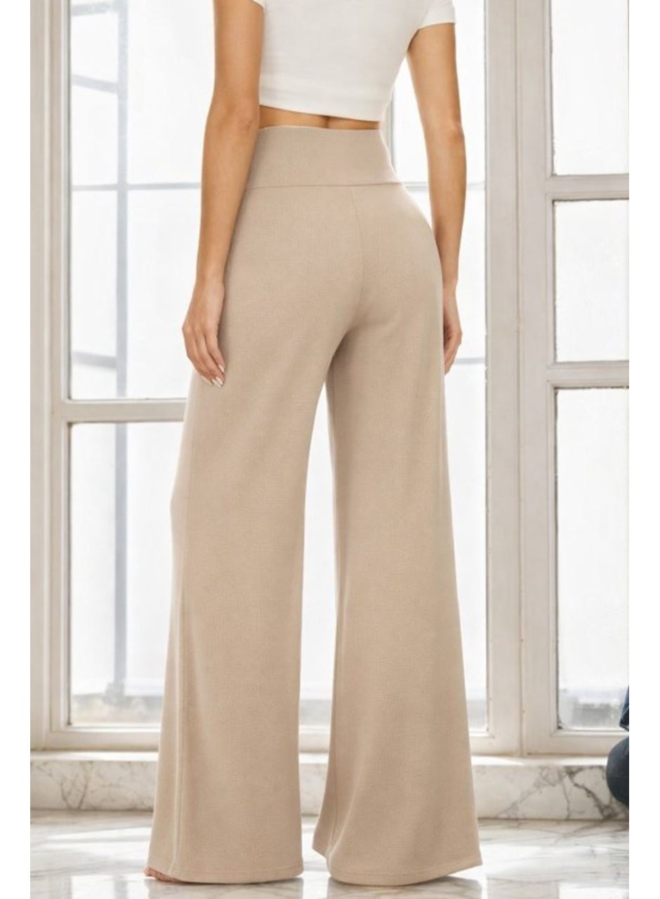 Kadın Yüksek Bel Beli Geniş Paçalı Uzun Janjan Krep Pantolon