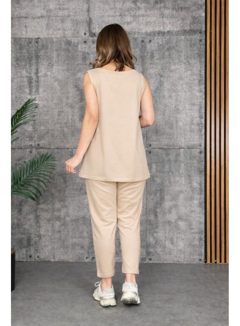 Kadın Askılı Yuvarlak Yaka Viskon Iki Iplik Bluz Ve Eşofman Altı Ikili Takım