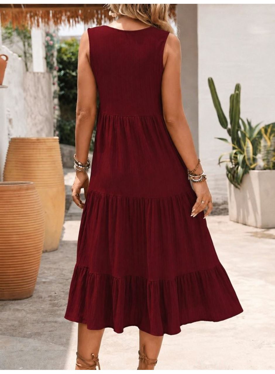 Kadın Askılı V Yakalı önden Düğmeli Midi Bürümcük Elbise