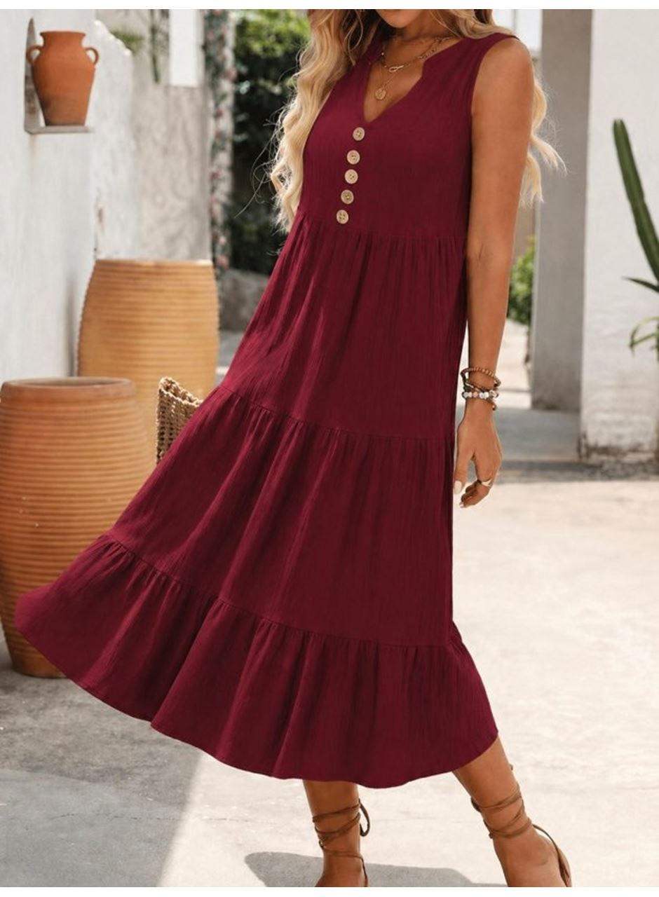 Kadın Askılı V Yakalı önden Düğmeli Midi Bürümcük Elbise