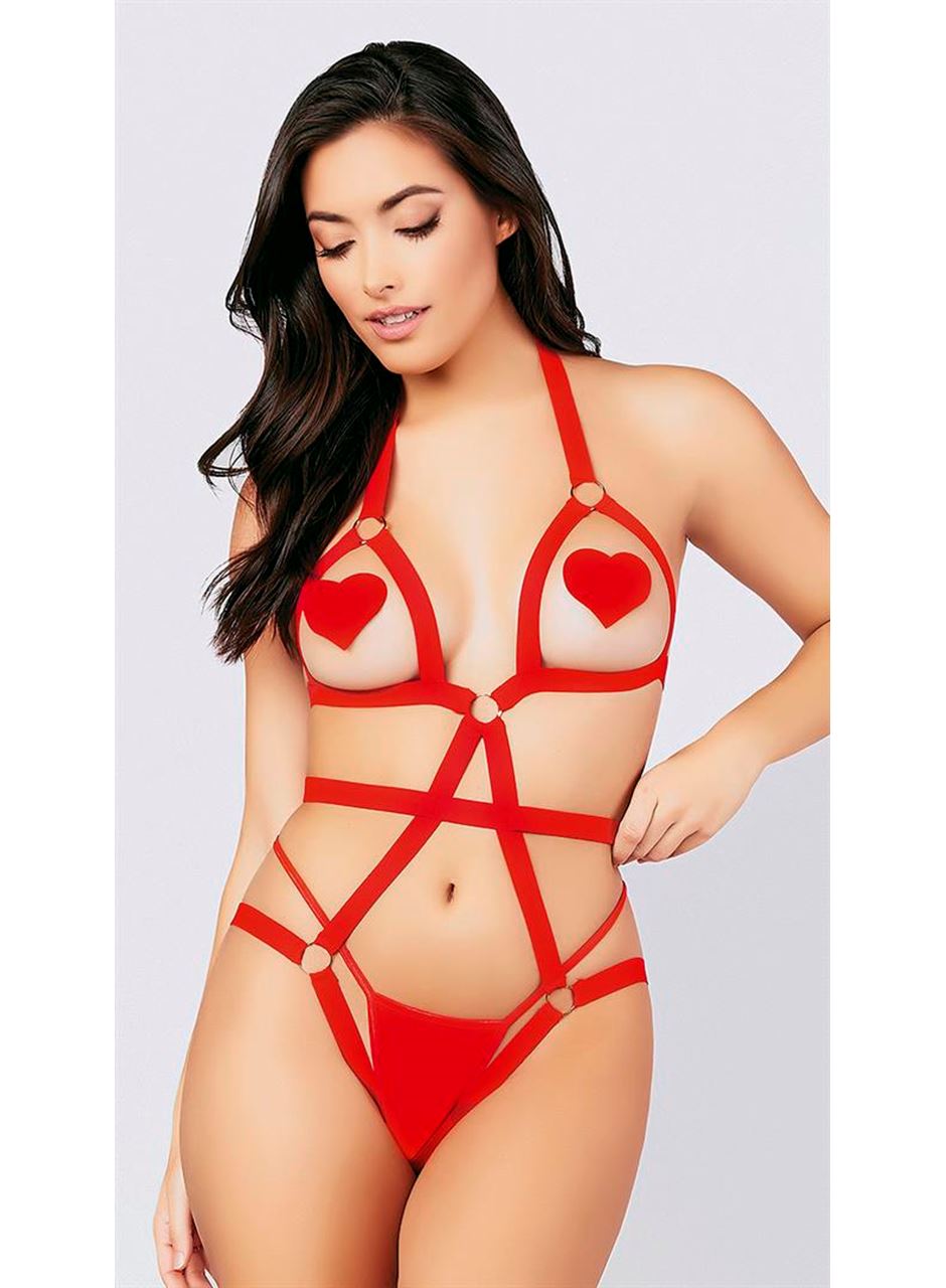 Göğüs Bölgesi Açık Fantezi Kırmızı Harness