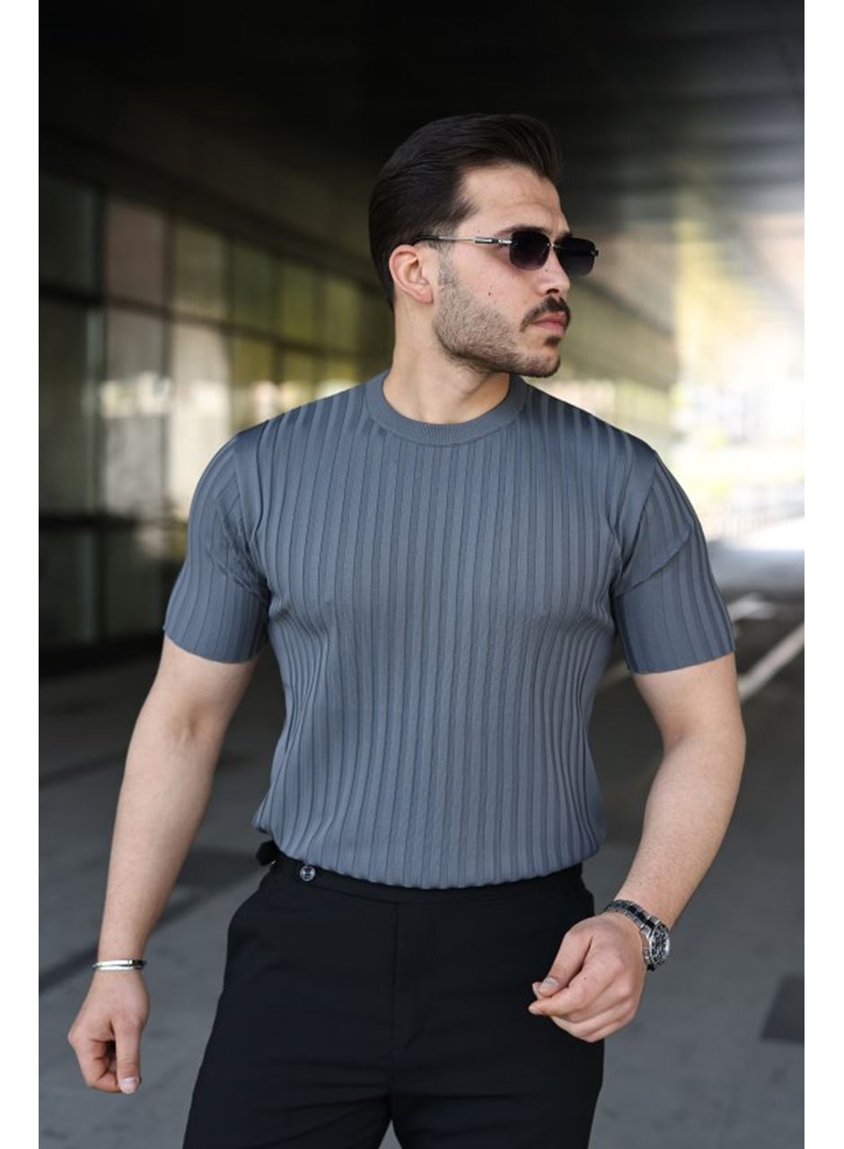 Erkek Fitilli Bisiklet Yaka Kısa Kollu Tişört