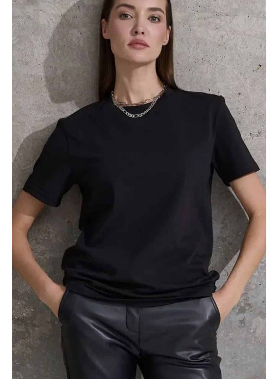 Unisex Kısa Kollu Bisiklet Yaka Basic Viskon Bluz