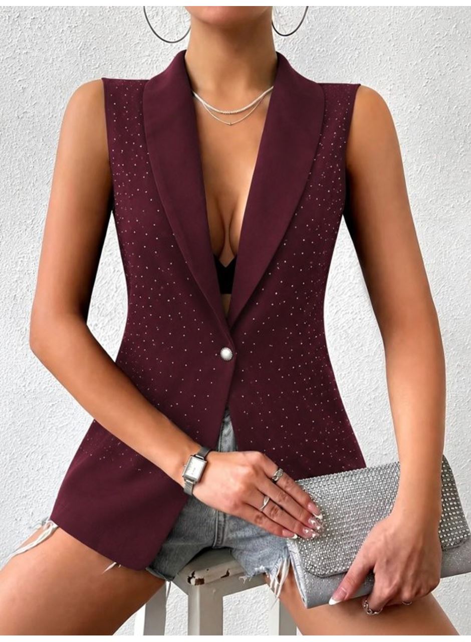Kadın Kolsuz Yakalı Taşlı önü Açık Atlas Yelek
