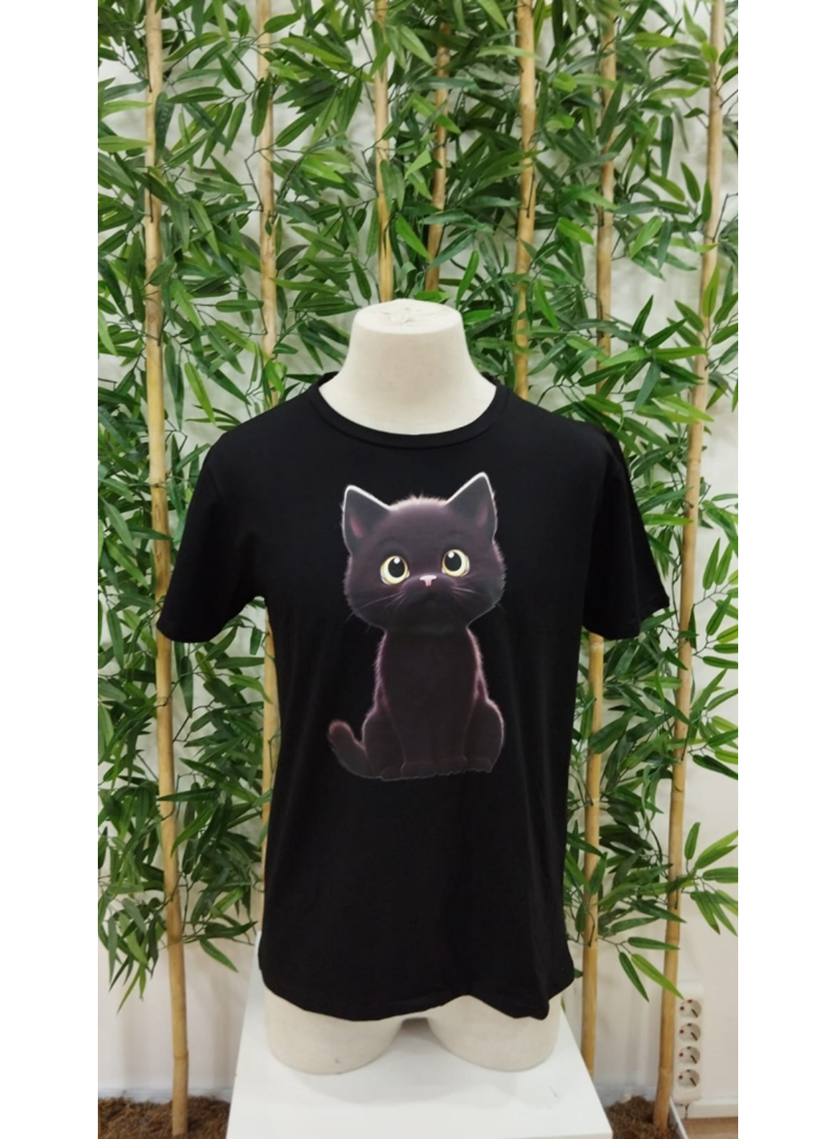 Erkek Bisiklet Yaka Kedi Baskılı Süprem T-shirt
