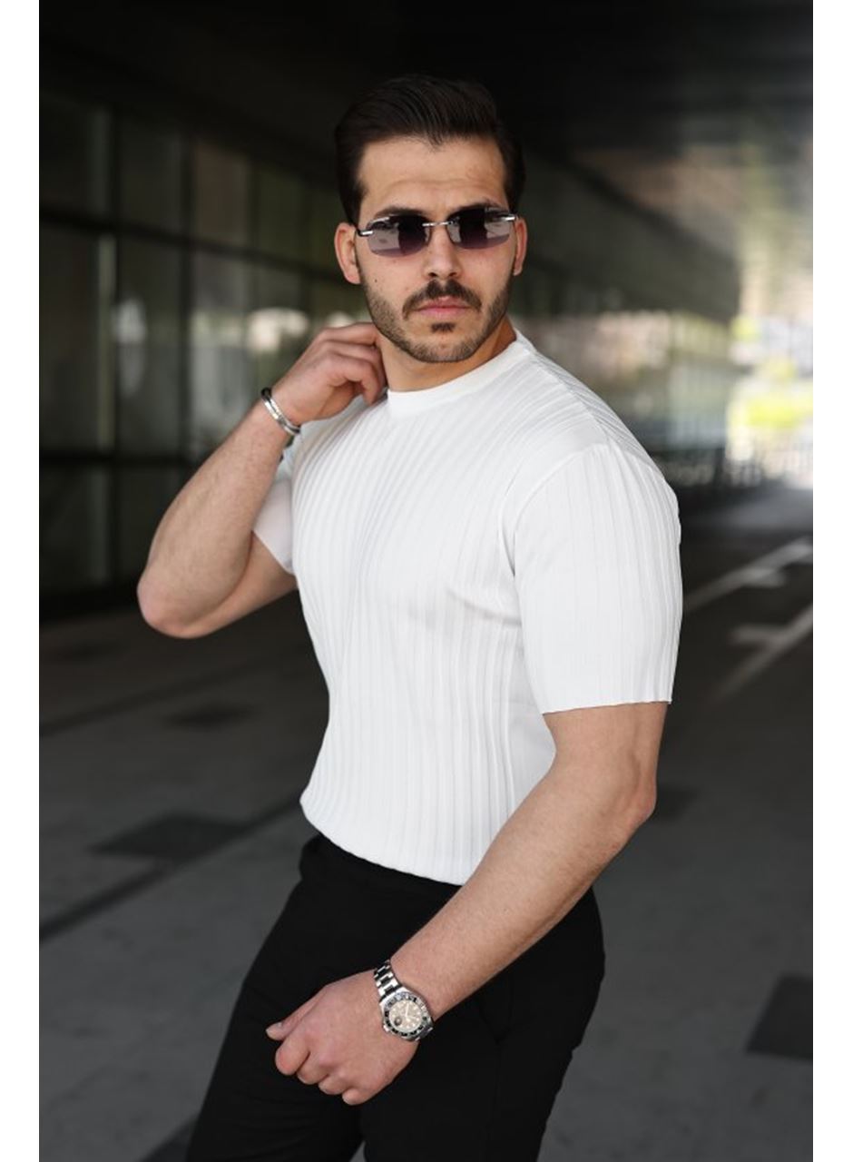 Erkek Fitilli Bisiklet Yaka Kısa Kollu Tişört