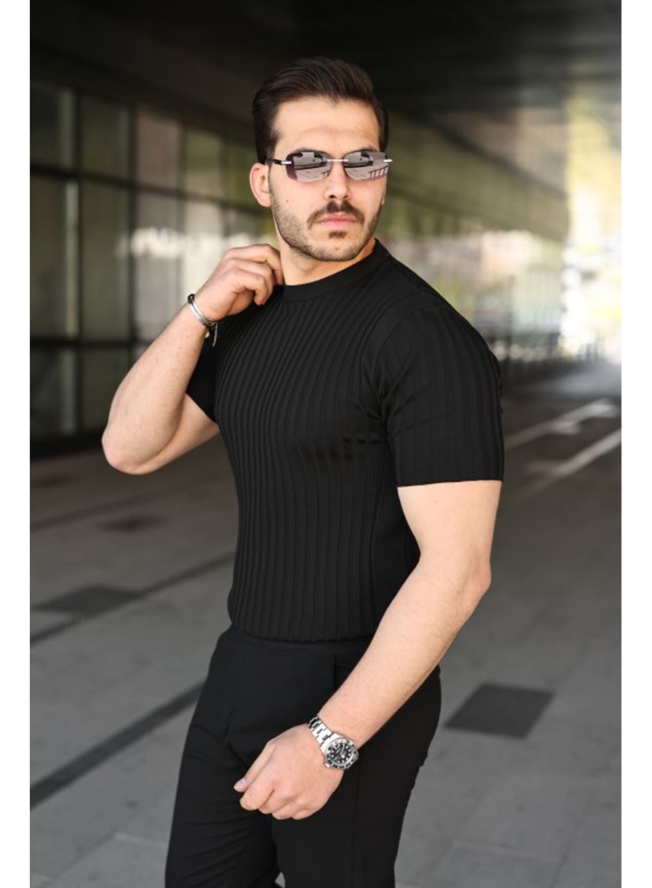 Erkek Fitilli Bisiklet Yaka Kısa Kollu Tişört