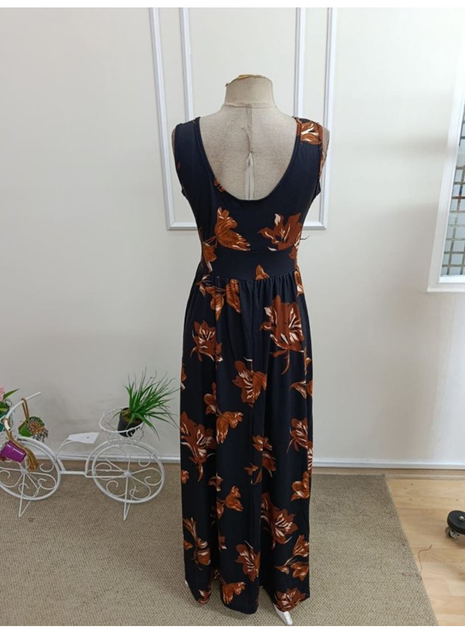 Kadın Askılı Kruvaze Yakalı Geniş Kesim Detaylı Yırtmaclı Uzun Süprem Elbise