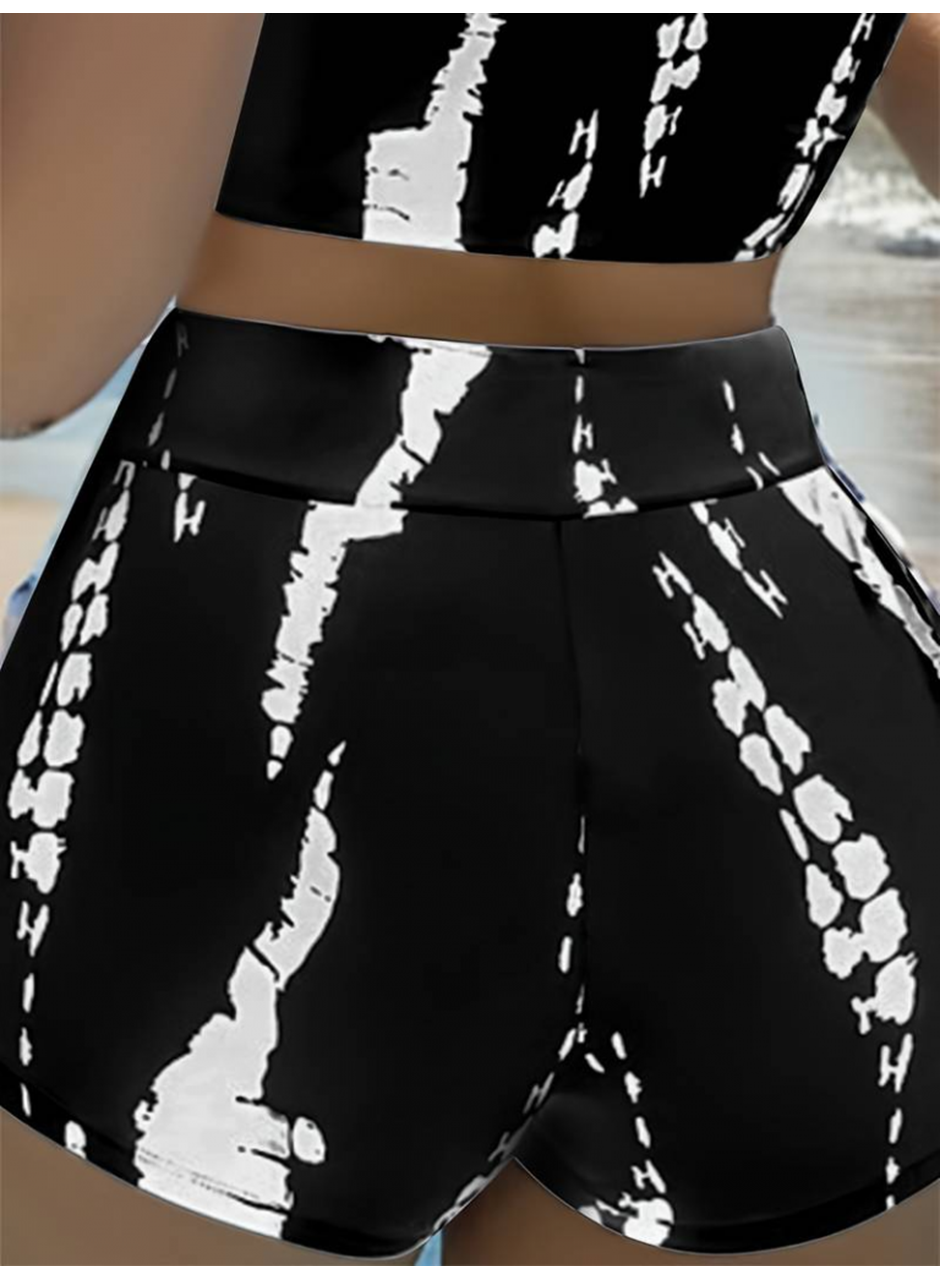 Kadın Büzgü Detay Askılı Crop Mini Tayt Ikili Takım