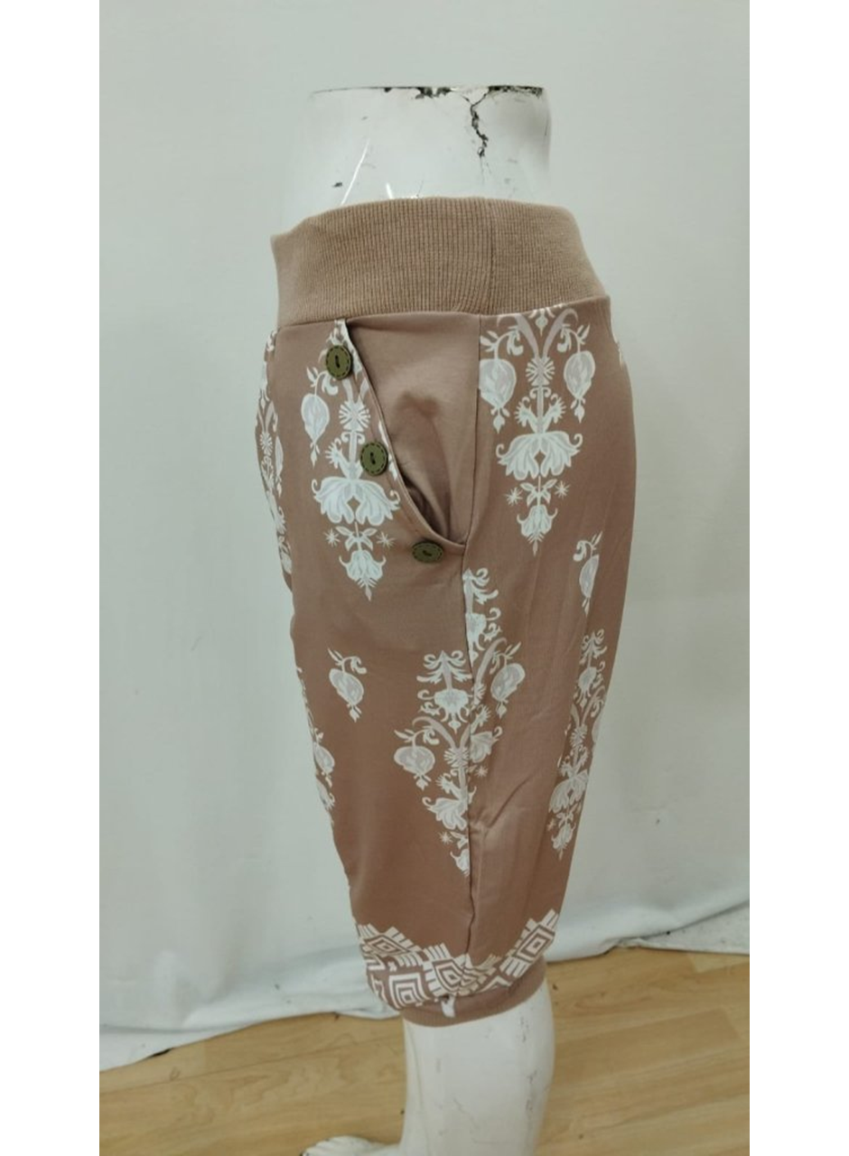 Kadın Beli Lastikli Etnik Desenli Kapri Süprem Pantolon