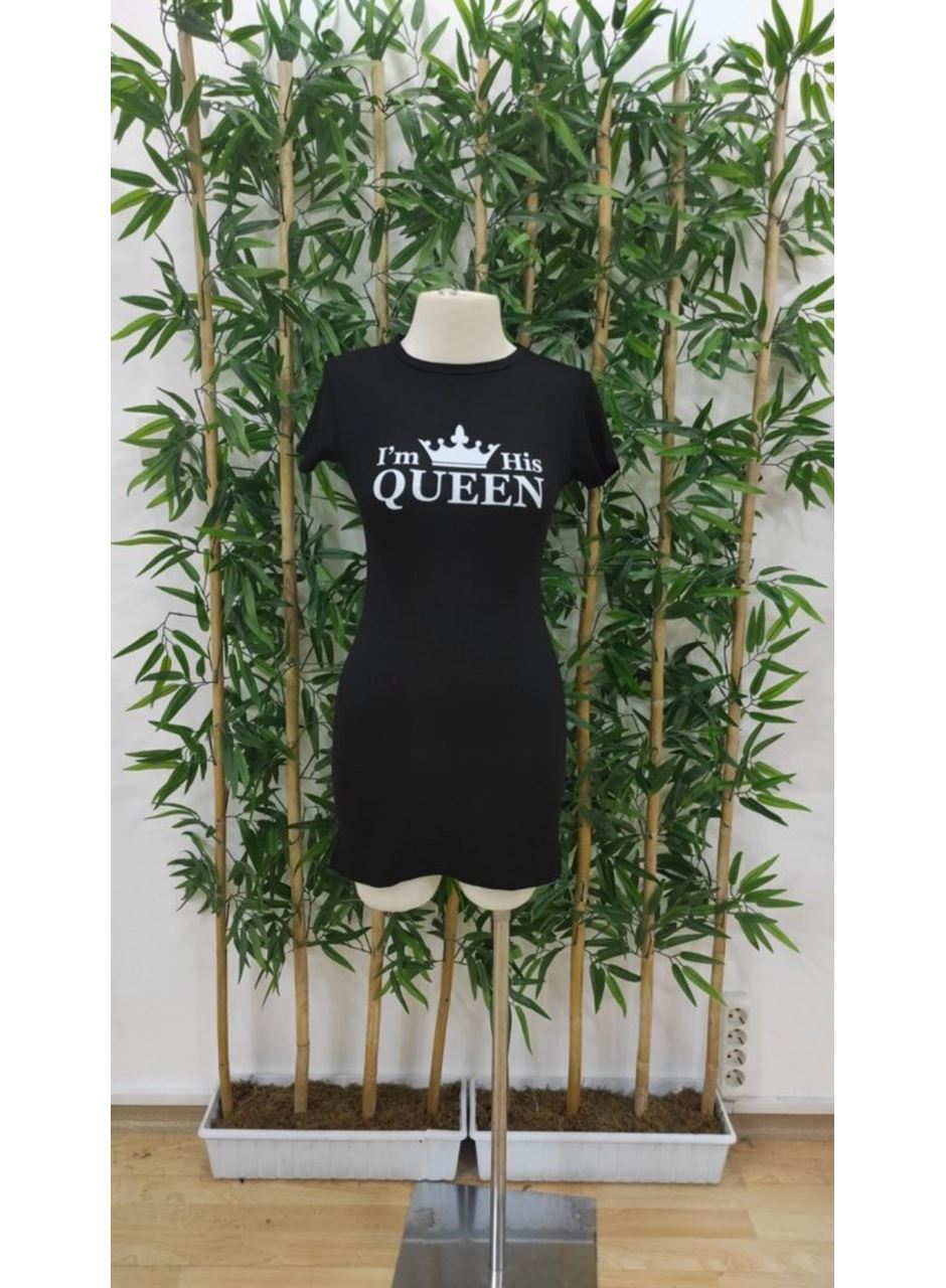 Kadın Kısa Kollu Queen Baskı Iki Iplik Mini Elbise