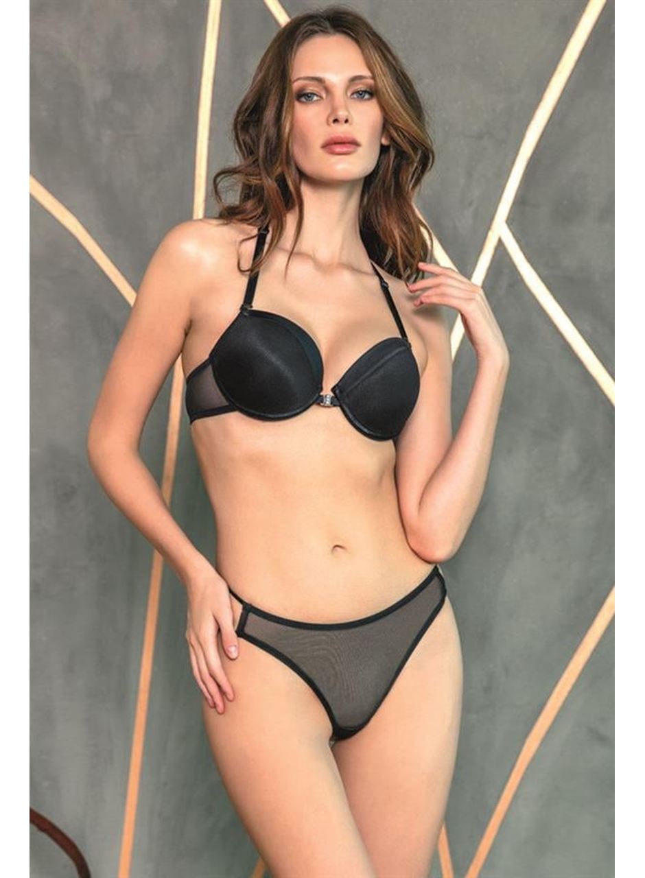 Balenli Destekli Dolgulu Askıları Çıkabilen Önden Açılan Sırt Dekolteli Sütyen ve String Takım