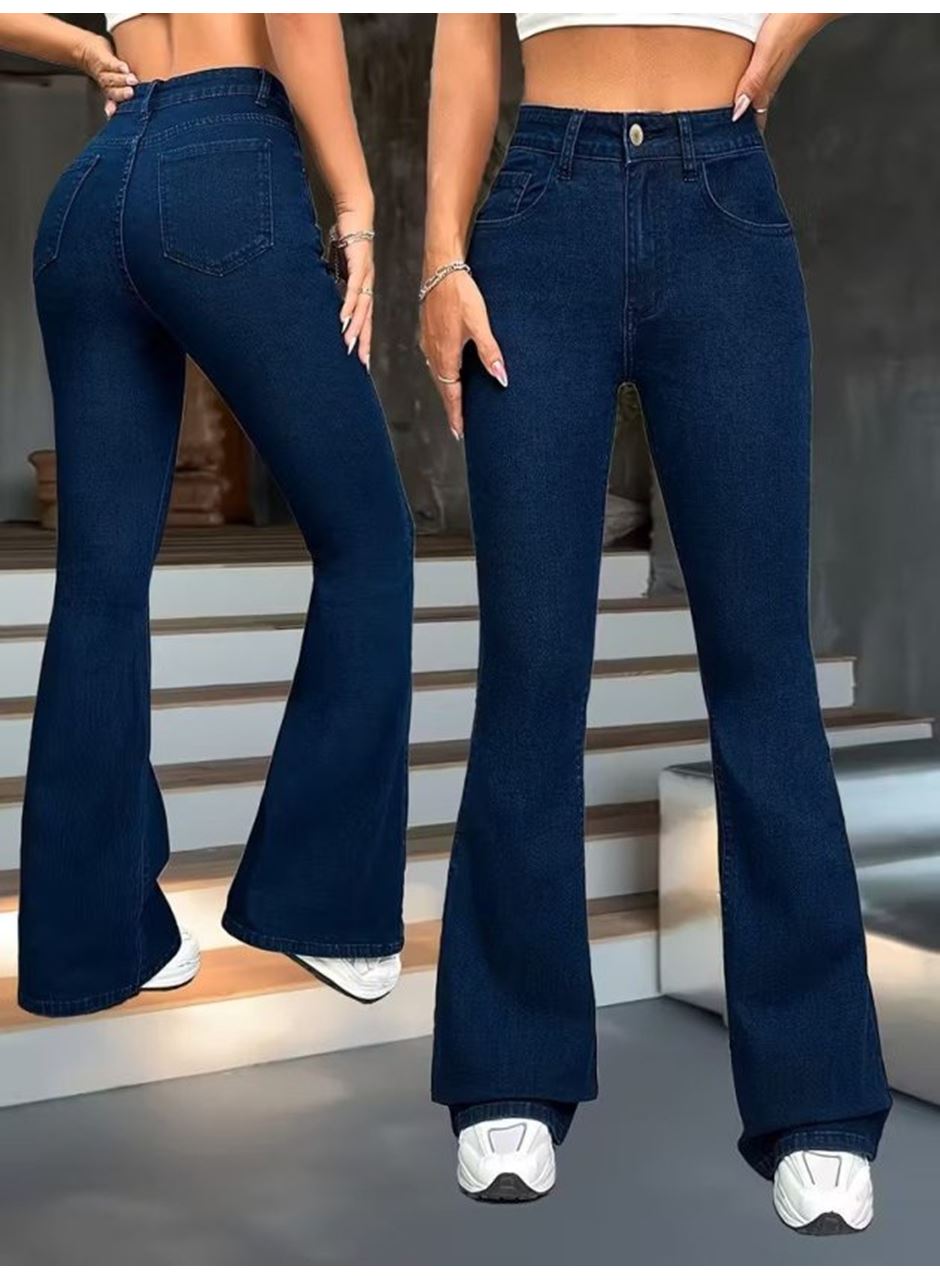 Kadın Yüksek Bel Paçaya Doğru Geniş Kot Pantolon