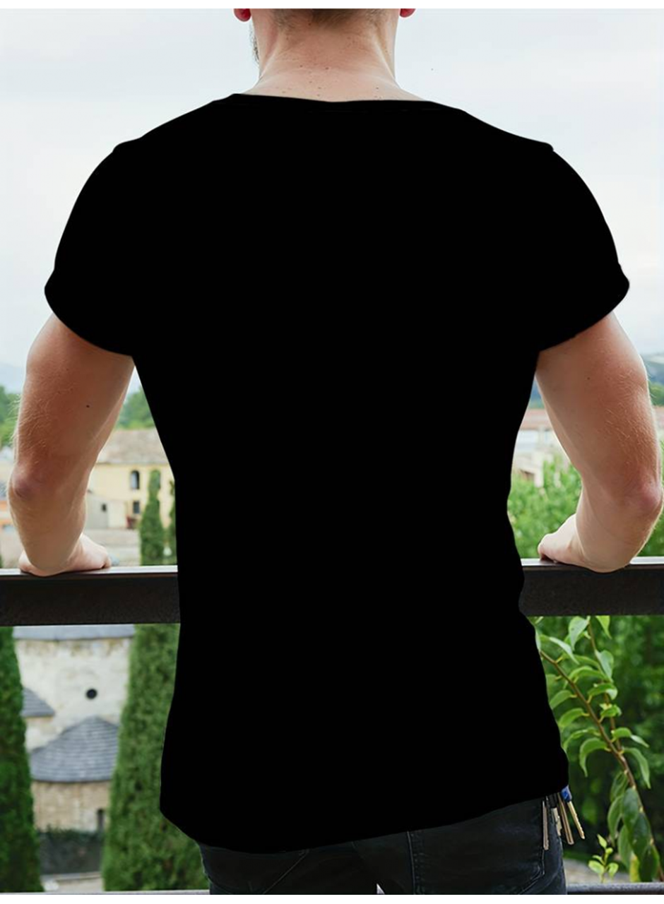 Erkekkısa Kollu Yuvarlak Yaka Desenli Viskon T-shirt