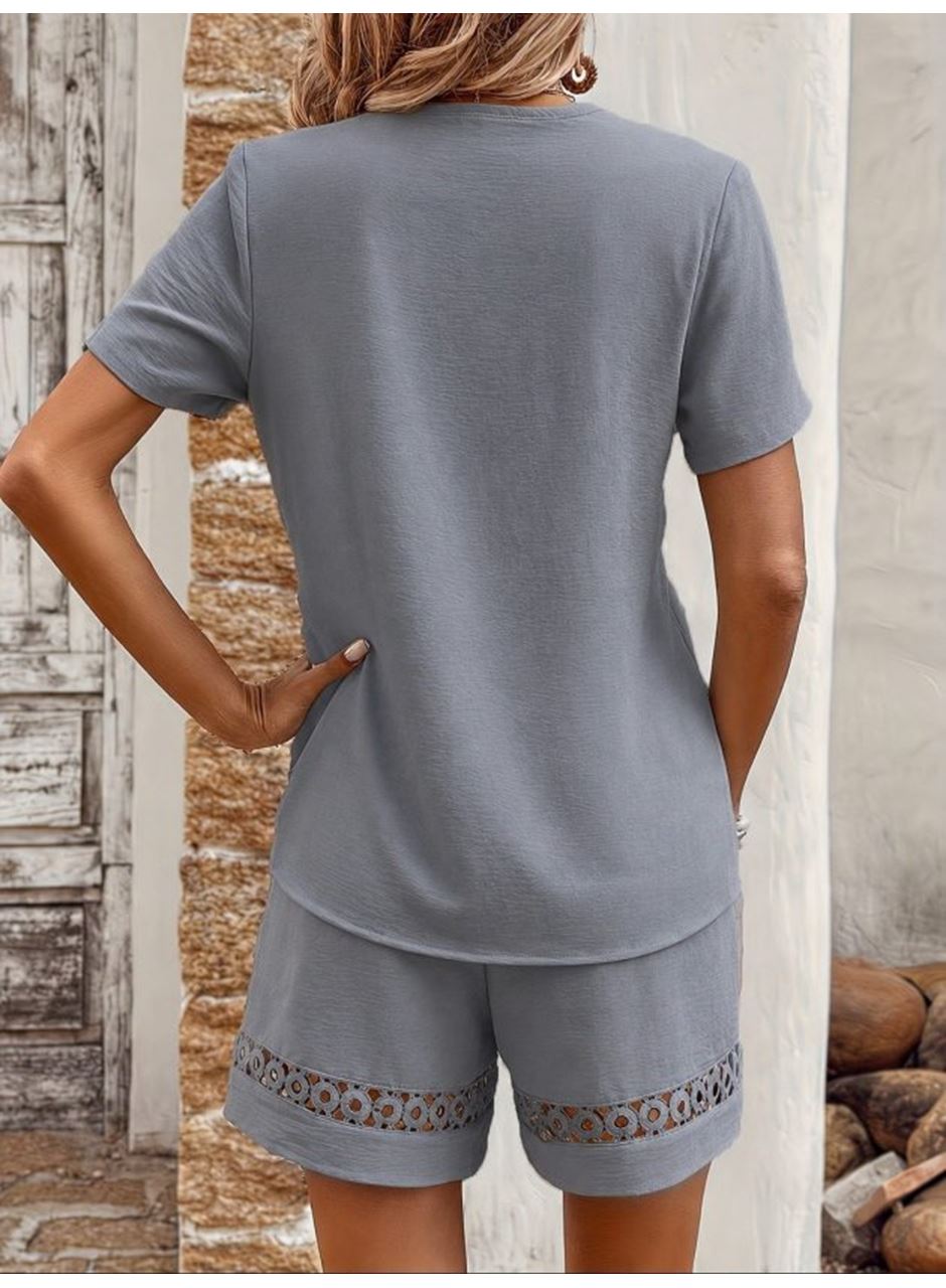 Kadın Kısa Kollu V Yakalı Bluz Ve Short Ikili Takım