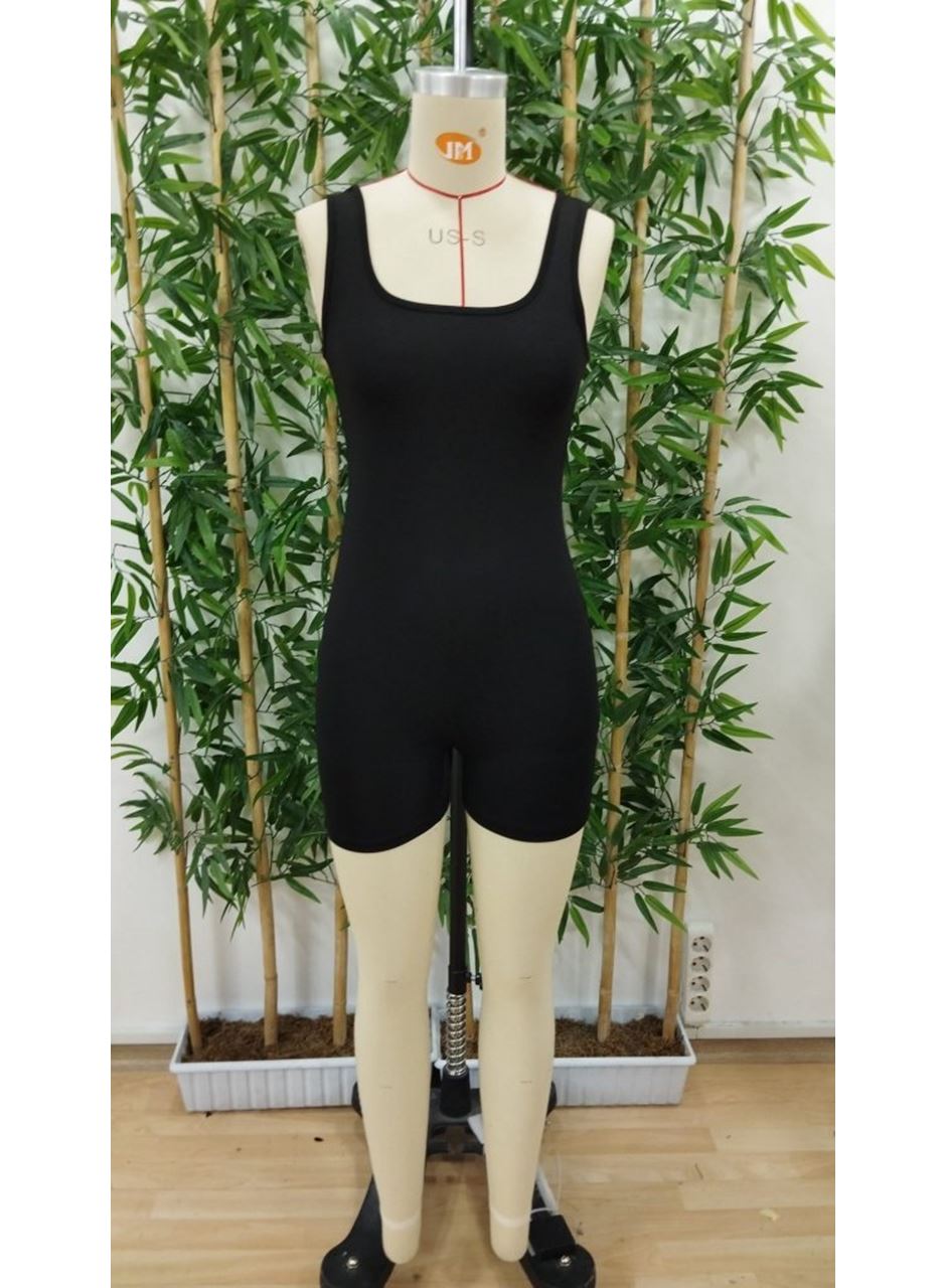 Kadın Kare Yaka Sırt Dekolte Detay Dalgıç Bodycon Mini Tulum