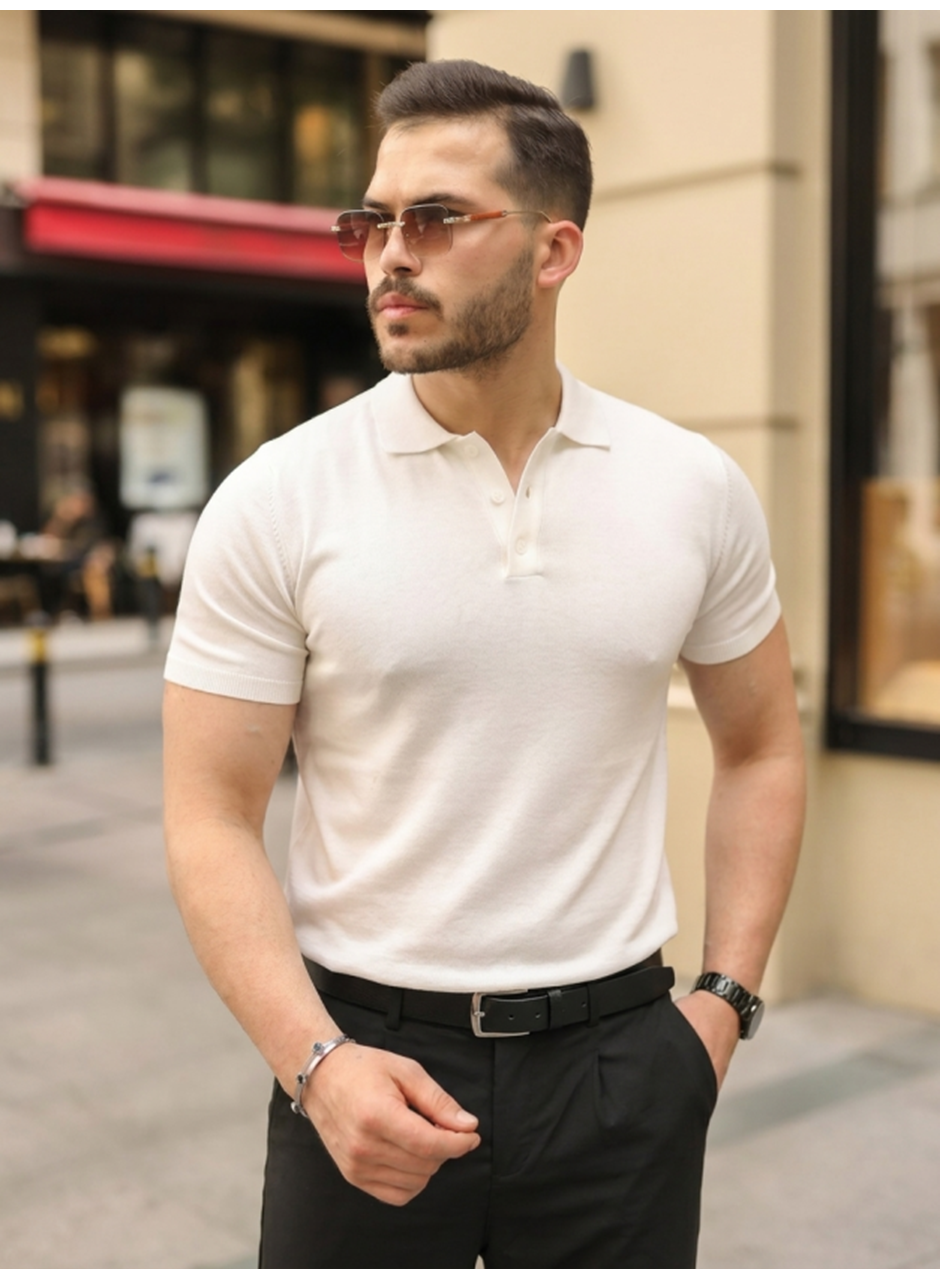 Erkek Düğmeli Yaka Pamuk Triko Tişört