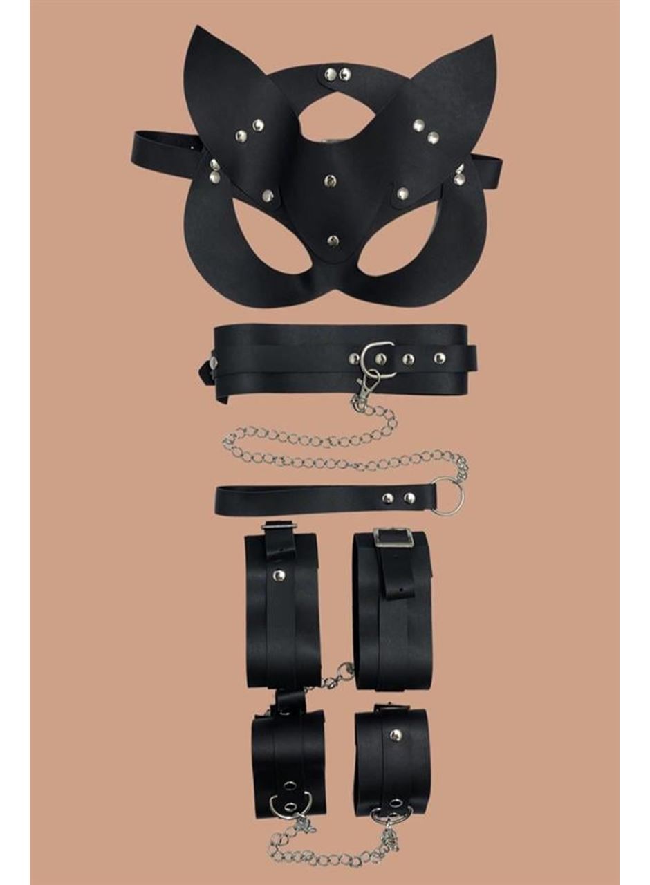 Siyah 4'lü Maske ,Tasma,Kelepce Harness Set