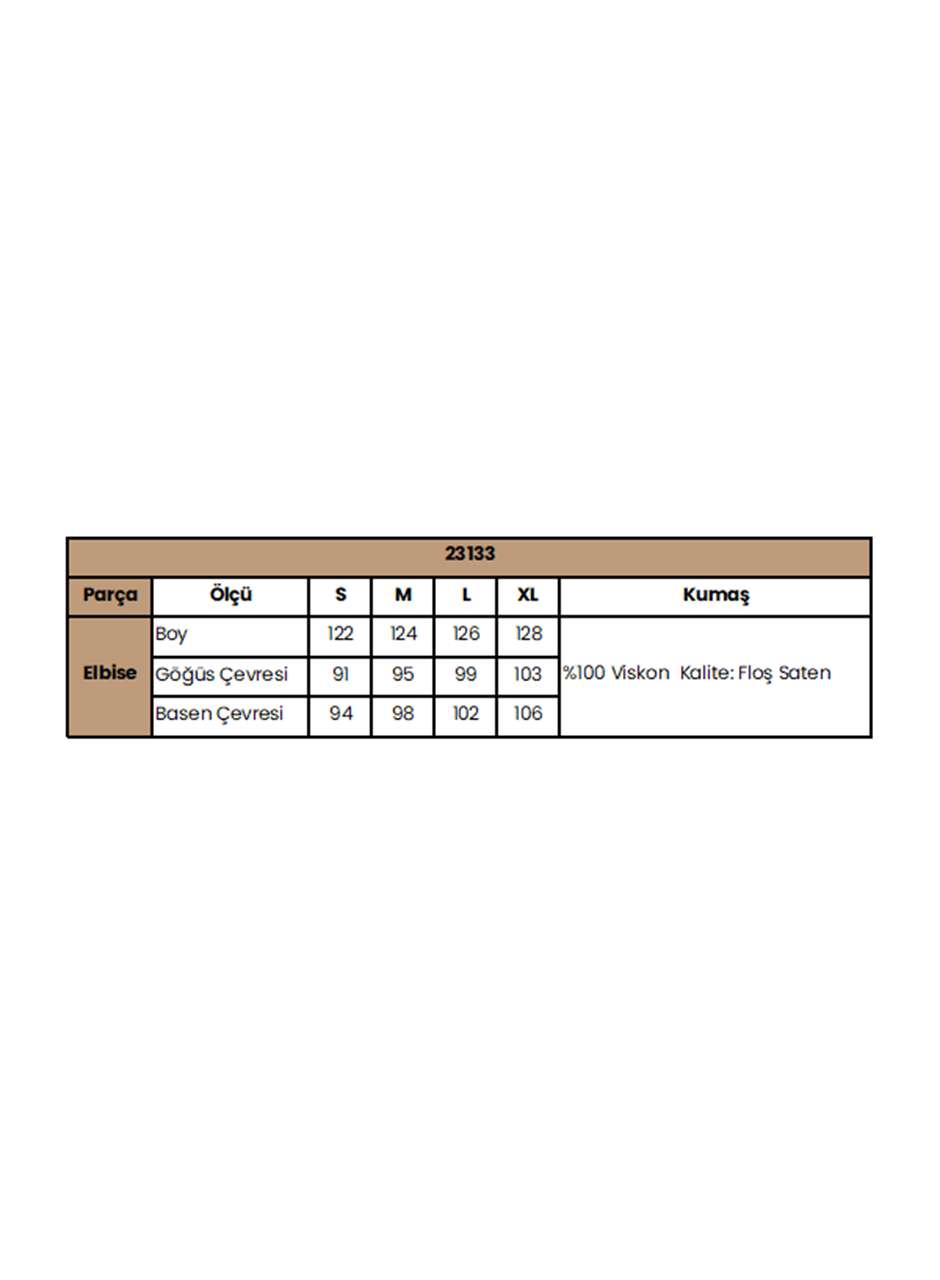 %100 Viskon Desenli Uzun Kollu Saten Elbise