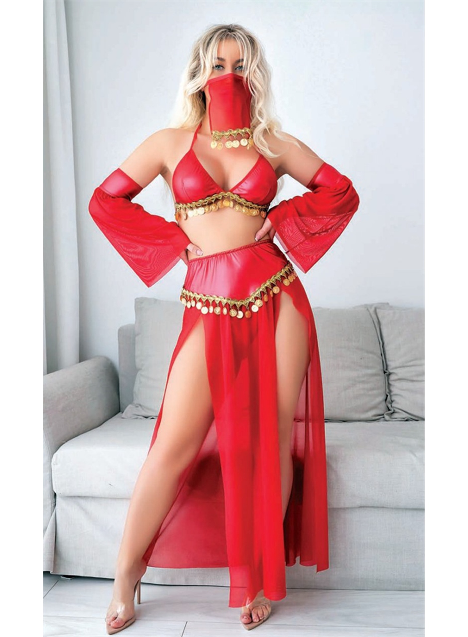 Kırmızı Peçeli Seksi Dansöz Kostümü