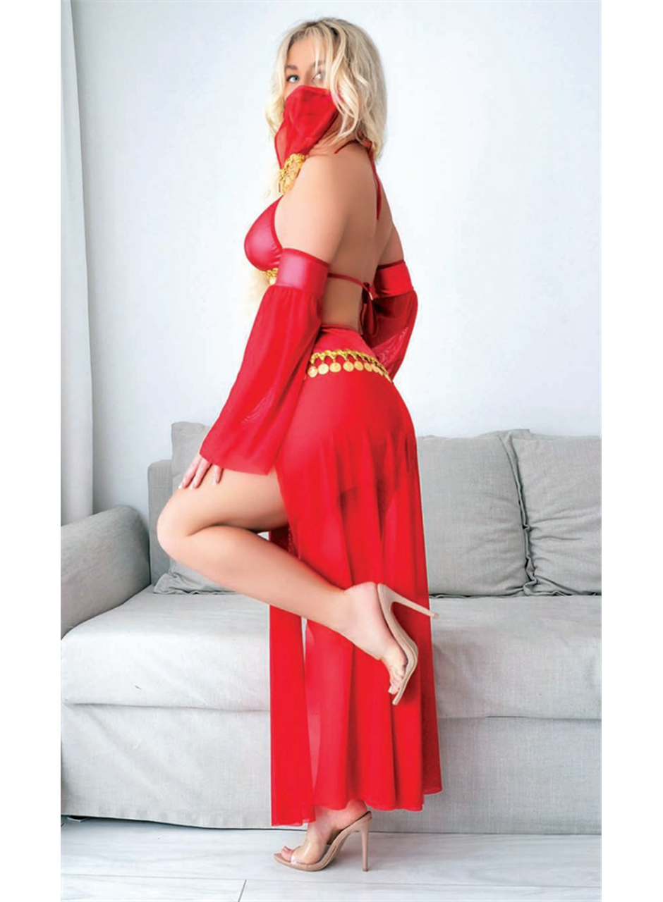 Kırmızı Peçeli Seksi Dansöz Kostümü