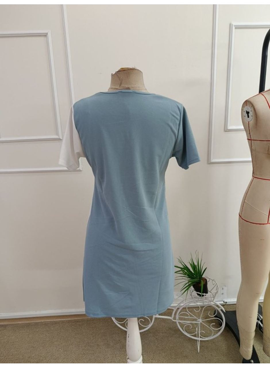 Kadın Kısa Kollu V Yakalı çift Renklç Kısa Lazer Kesim çiçek Detaylı Ithal Krep Elbise