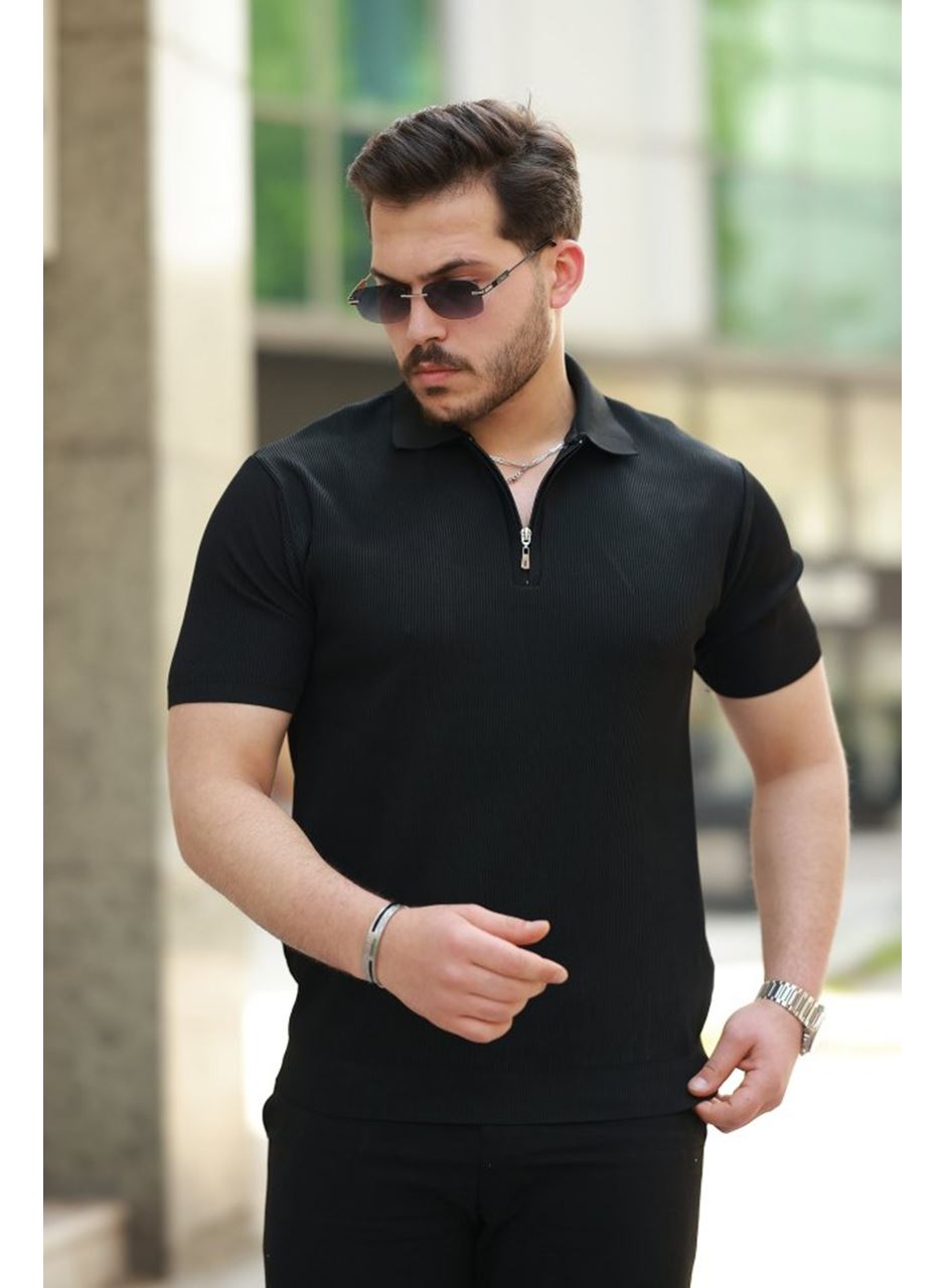 Erkek Fermuarlı Yakalı Kısa Kollu Tshirt