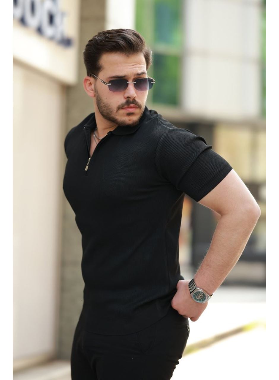 Erkek Fermuarlı Yakalı Kısa Kollu Tshirt