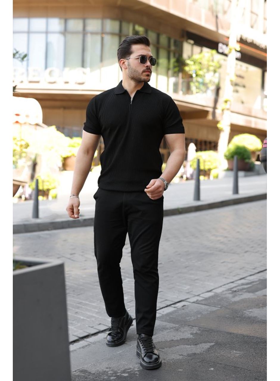 Erkek Fermuarlı Yakalı Kısa Kollu Tshirt
