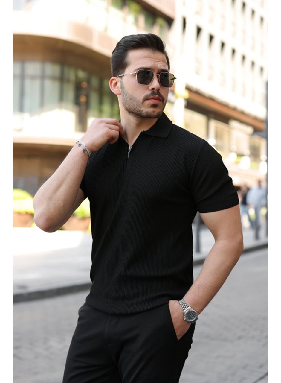 Erkek Fermuarlı Yakalı Kısa Kollu Tshirt