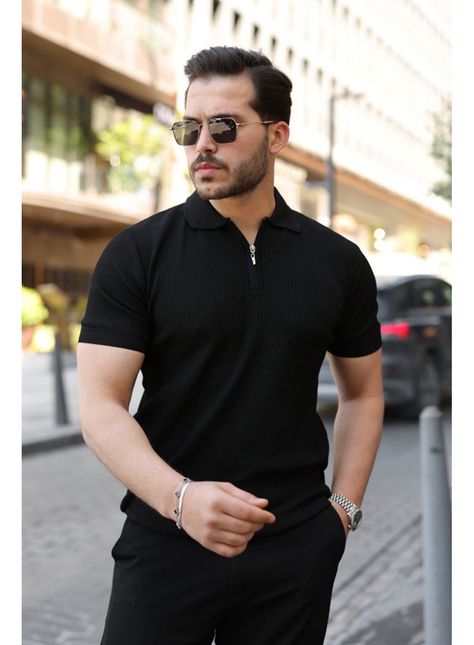 Erkek Fermuarlı Yakalı Kısa Kollu Tshirt