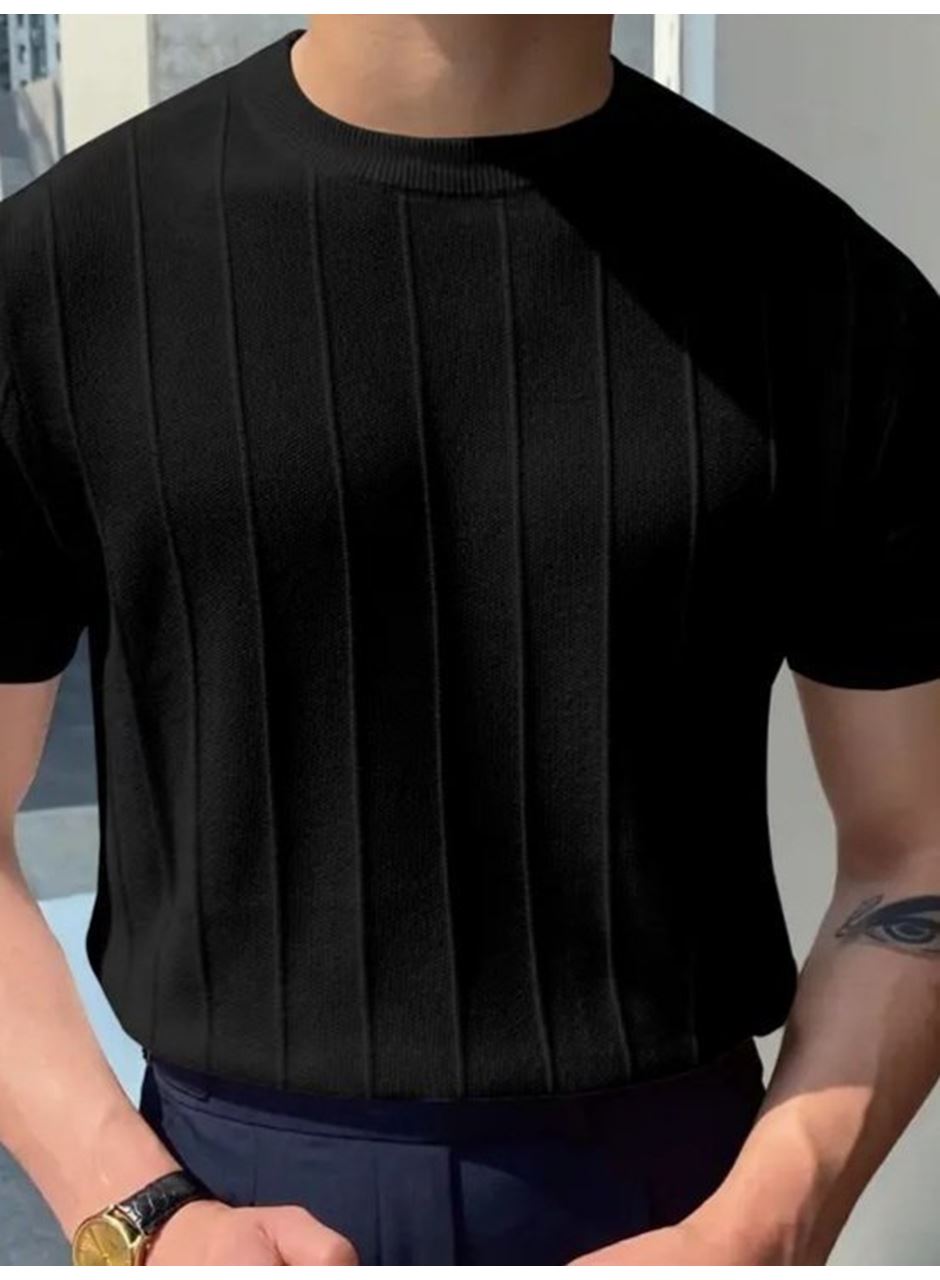Erkek Kısa Kollu Bisiklet Yaka çizgili Triko Tişört