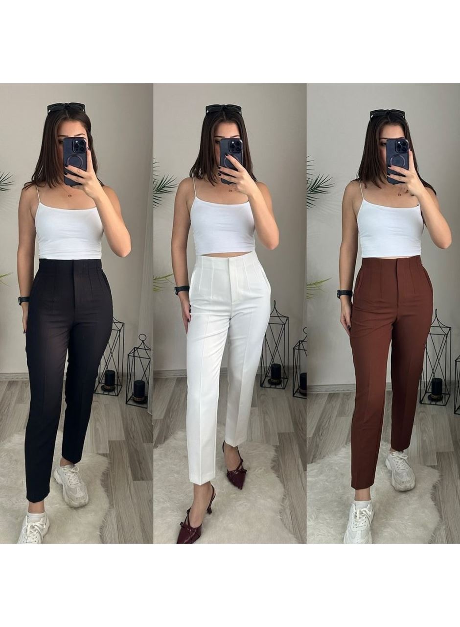 Kadın üste Oturan Paçası Bilek üzerinde Biten Krep Kumaş Kumaş Pantolon 36 (S) - 50 (5XL)